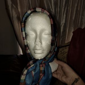 100 percent polyester water repellent scarf in blue plaid vintage Taiwan